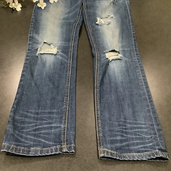Standards & Practices Ripped Straight Leg Jeans Medium Wash Distressed Crinkle - Picture 3 of 16
